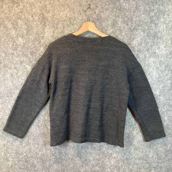 Zara Sequin Embroidered Floral Gray Sweater Size Small Ribbed Knit Lagenlook - Picture 2 of 13